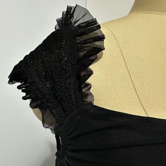 Vtg Tadashi Black Mesh Ruched Maxi Dress S Gothic Vampire Fairygoth Witchy - Picture 10 of 12